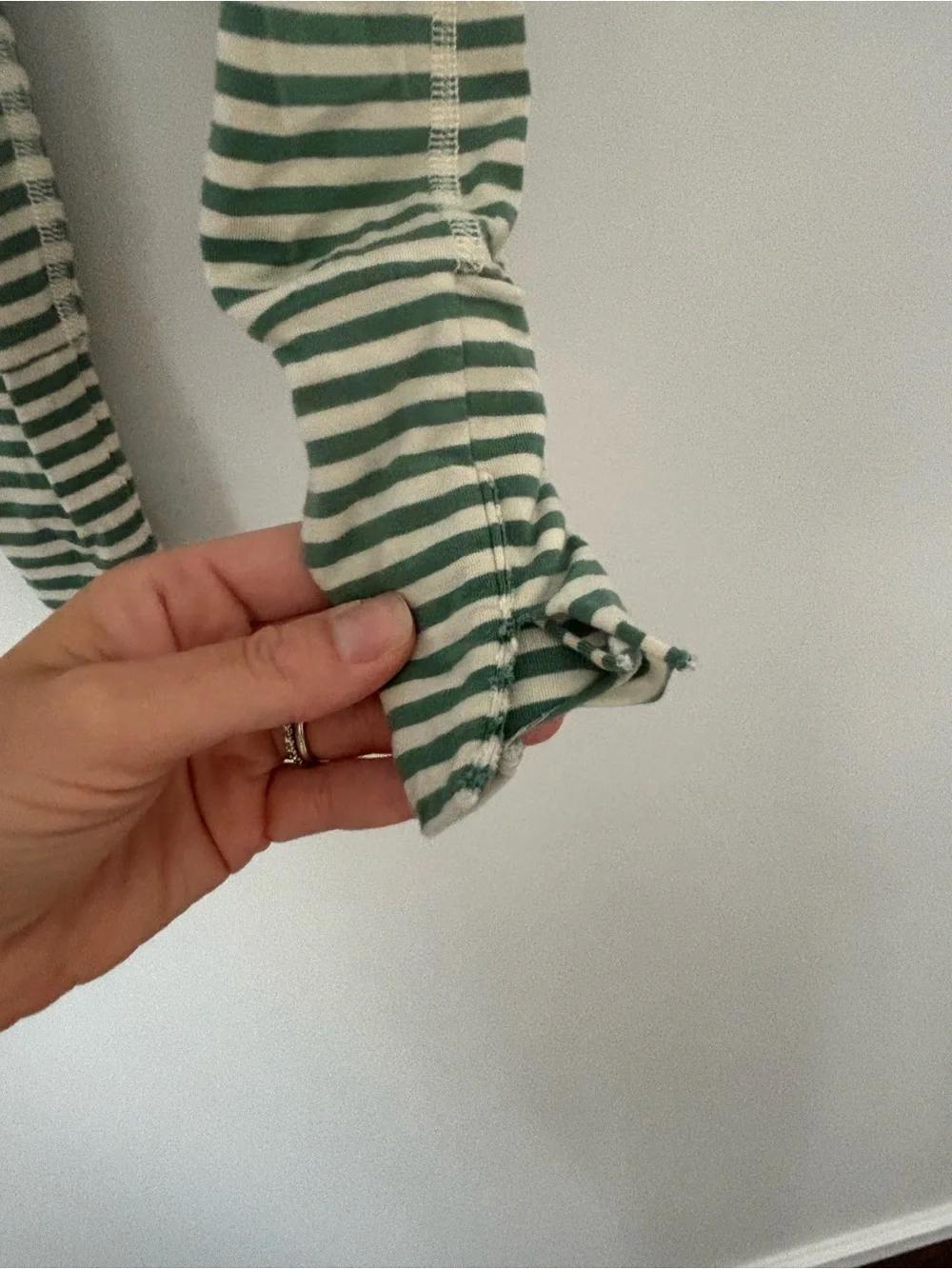Hannah Andersson Green and White Striped Zipper Pajamas 18-24months